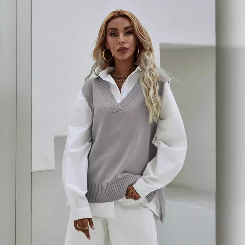 Damen Strickweste mit V-Ausschnitt und breitem Rippdesign R&B
