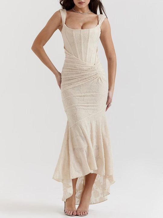 Damen nan eng anliegendes Korsett-Abendkleid mit integrierten Stäbchen, geraffter Wickelpassform und floraler Jacquardstruktur R&B