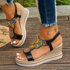 Damen Wedge-Sandalen mit buntem Dekor und rutschfester Sohle R&B