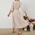 Damen Midikleid mit elegantem V-Ausschnitt und Taillengürtel