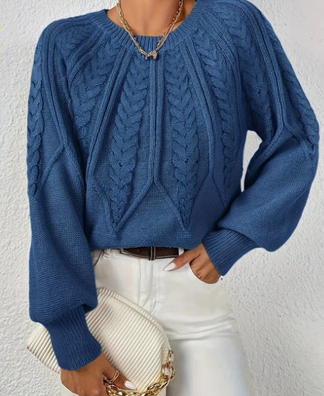 Damen Strickpullover mit Zopfmuster und weitem Schnitt R&B