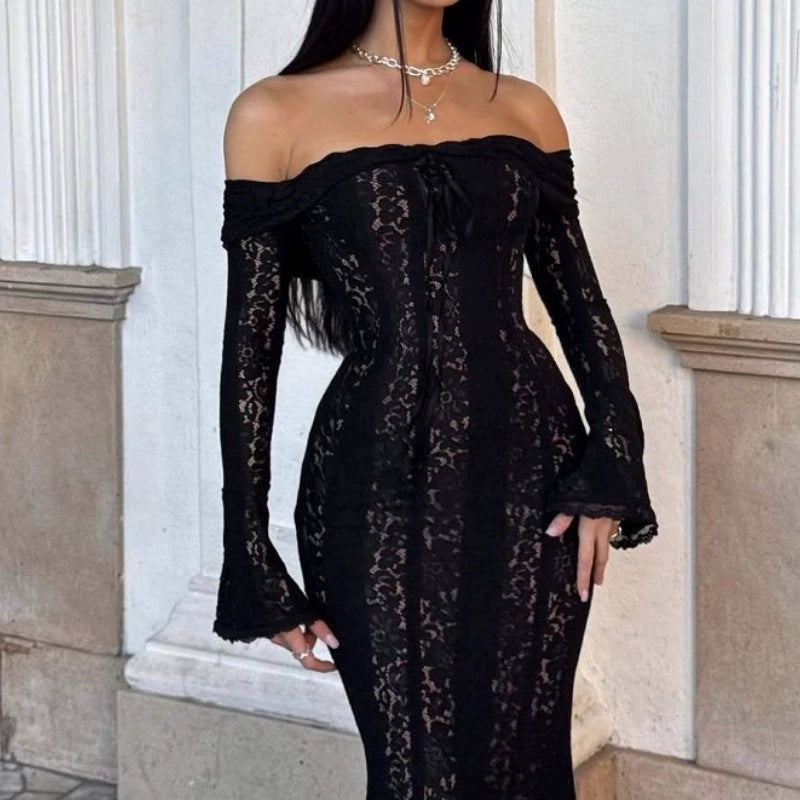Damen Elegantes Spitzenkleid im figurbetonten Schnitt mit Off-Shoulder Design R&B