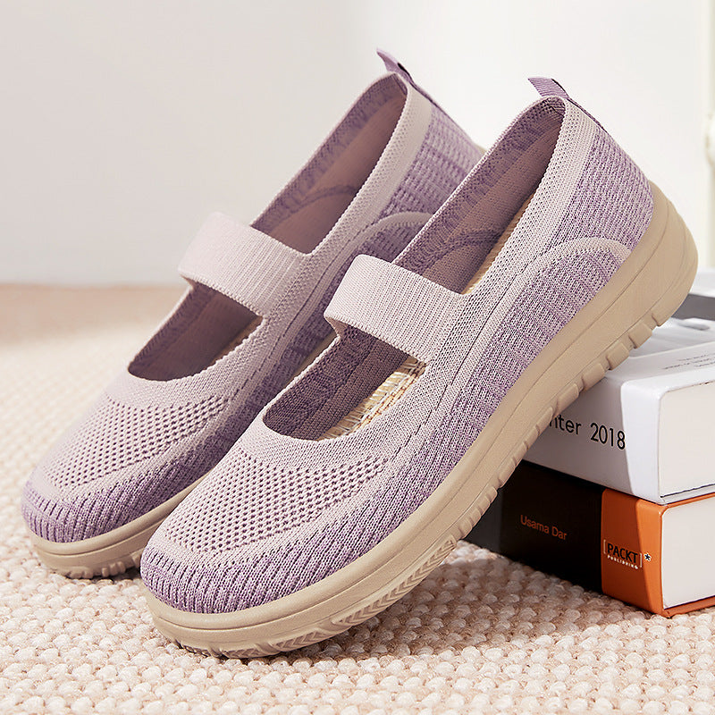 Damen Bequeme Ballerinas aus atmungsaktivem Netzmaterial mit elastischem Riemen R&B