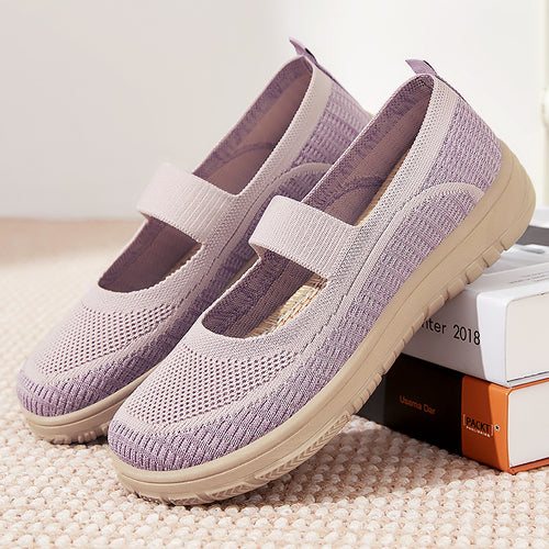 Damen Bequeme Ballerinas aus atmungsaktivem Netzmaterial mit elastischem Riemen R&B