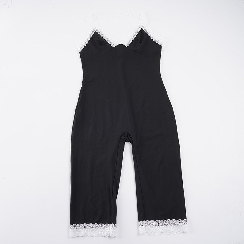Damen Jumpsuit mit Spitzenrand und verführerischem Dekolleté R&B