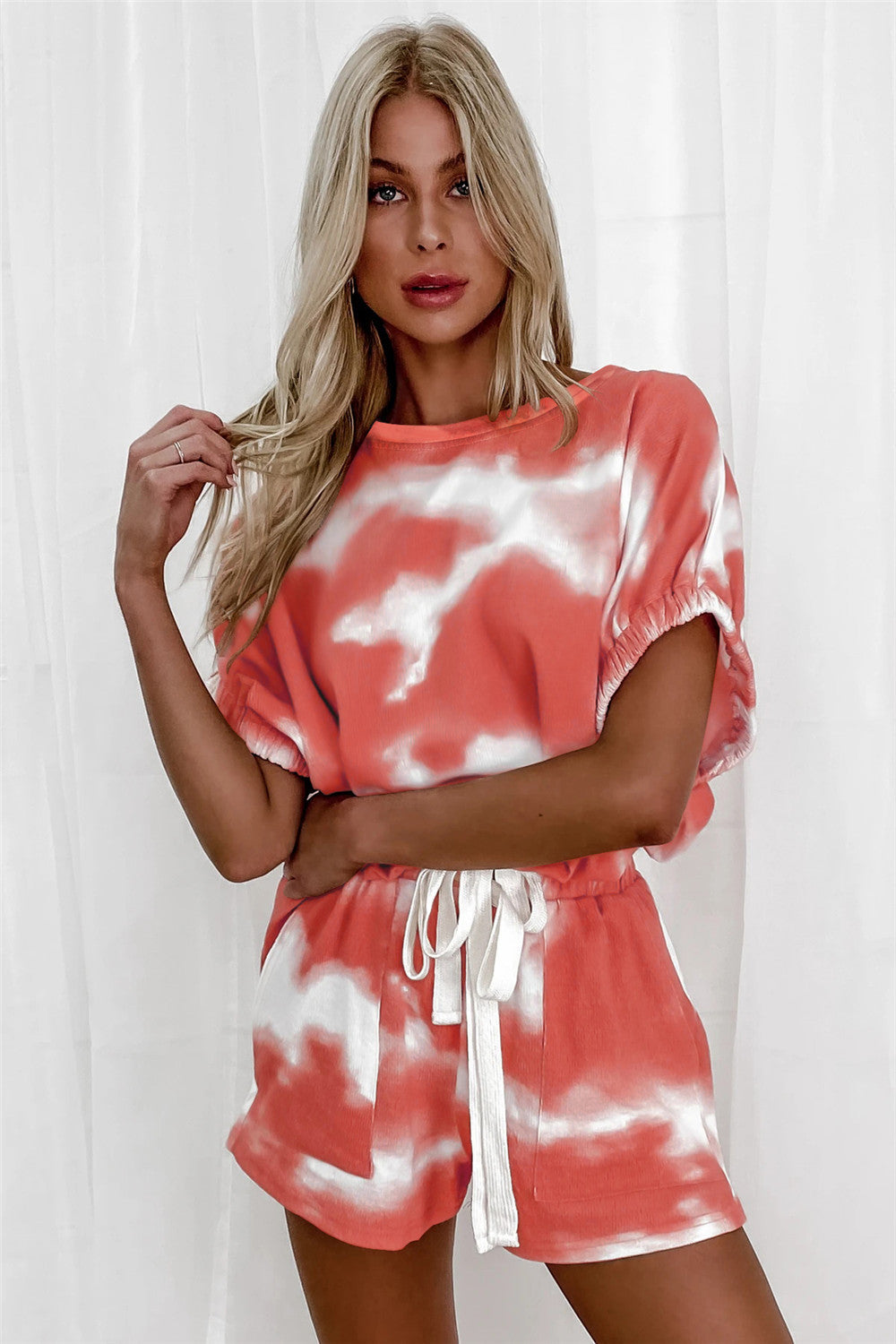 Damen lässiges Tie-Dye Sweatset mit elastischem Bund und Kordelzug R&B