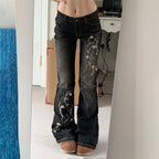 Damen Flared Jeans mit floralem Stickdesign und hohem Taillenbund R&B