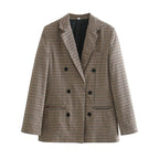 Damen kariertes Blazerjacke mit doppelter Knopfreihe und idealem Schnitt R&B