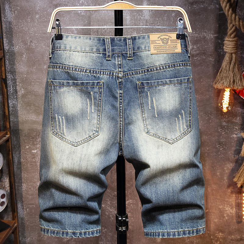 Herren Destroyed Denim-Shorts mit stylischen Rissen und Vintage-Details R&B