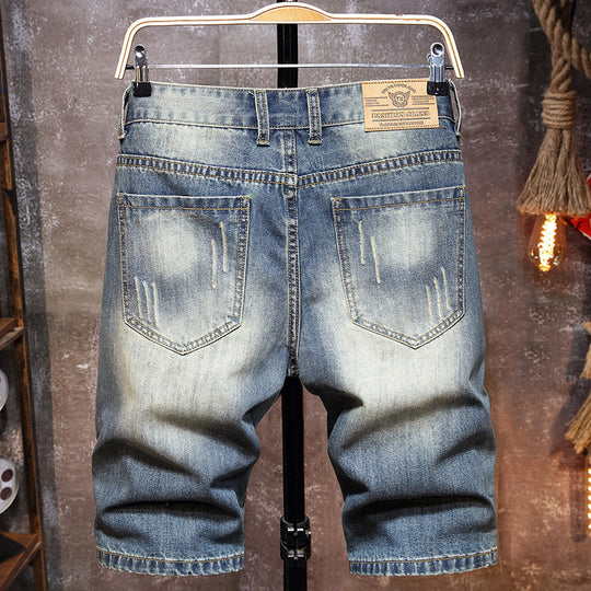 Herren Destroyed Denim-Shorts mit stylischen Rissen und Vintage-Details R&B