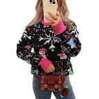 Damen festlicher Pullover mit farbenfrohen Weihnachtsmotiven und verspielten Details R&B