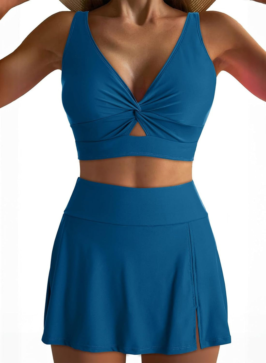 Damen Sportliches Bikini-Set mit modischem Wickeltop und schickem Rock R&B