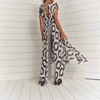 Damen Eleganter Jumpsuit mit Wickelgürtel und geometrischem Muster R&B