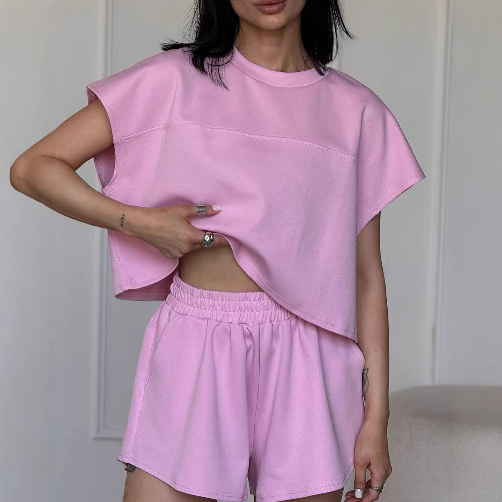 Damen Sportliches Kurzarm-Oberteil und Shorts-Set R&B