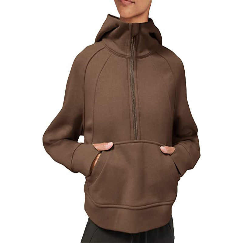 Damen sportlicher Fleece-Hoodie mit halbem Reißverschluss R&B