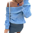 Damen Oversized Strickpullover mit schulterfreiem Design R&B