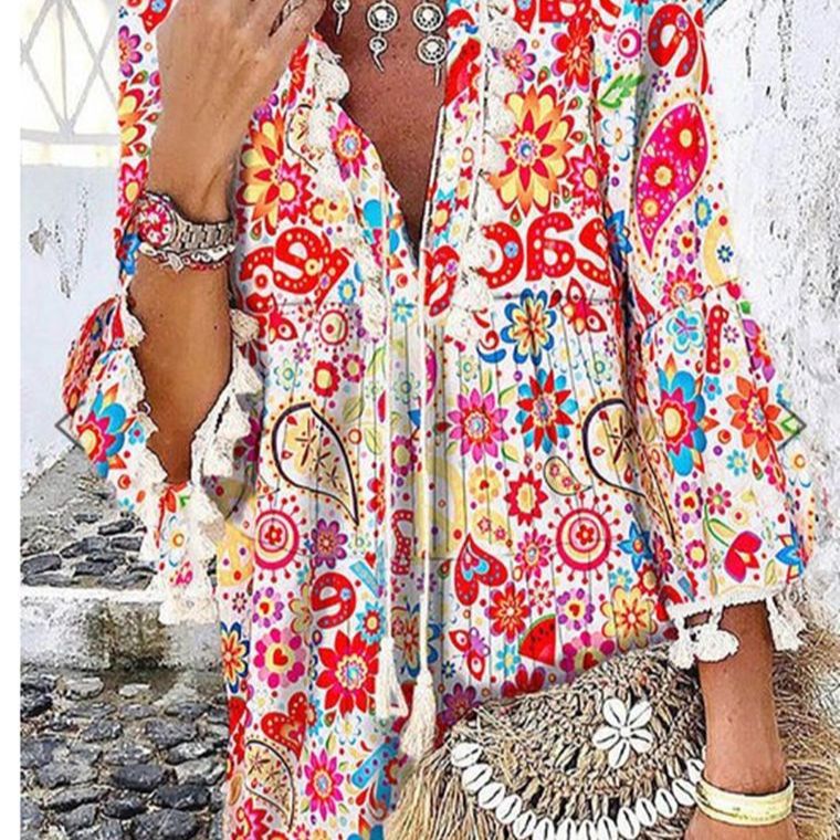 Damen Tunika-Kleid mit kreativem Print und Taschendetails R&B