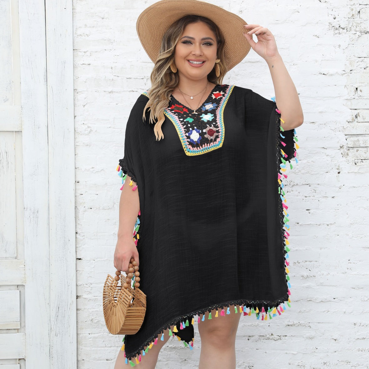 Damen Strandtunika mit fransigen Details R&B