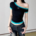 Damen figurbetontes Kurzarmshirt R&B