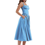 Damen Maxi-Kleid mit knöpfbarem Oberteil und schwingendem Rock R&B