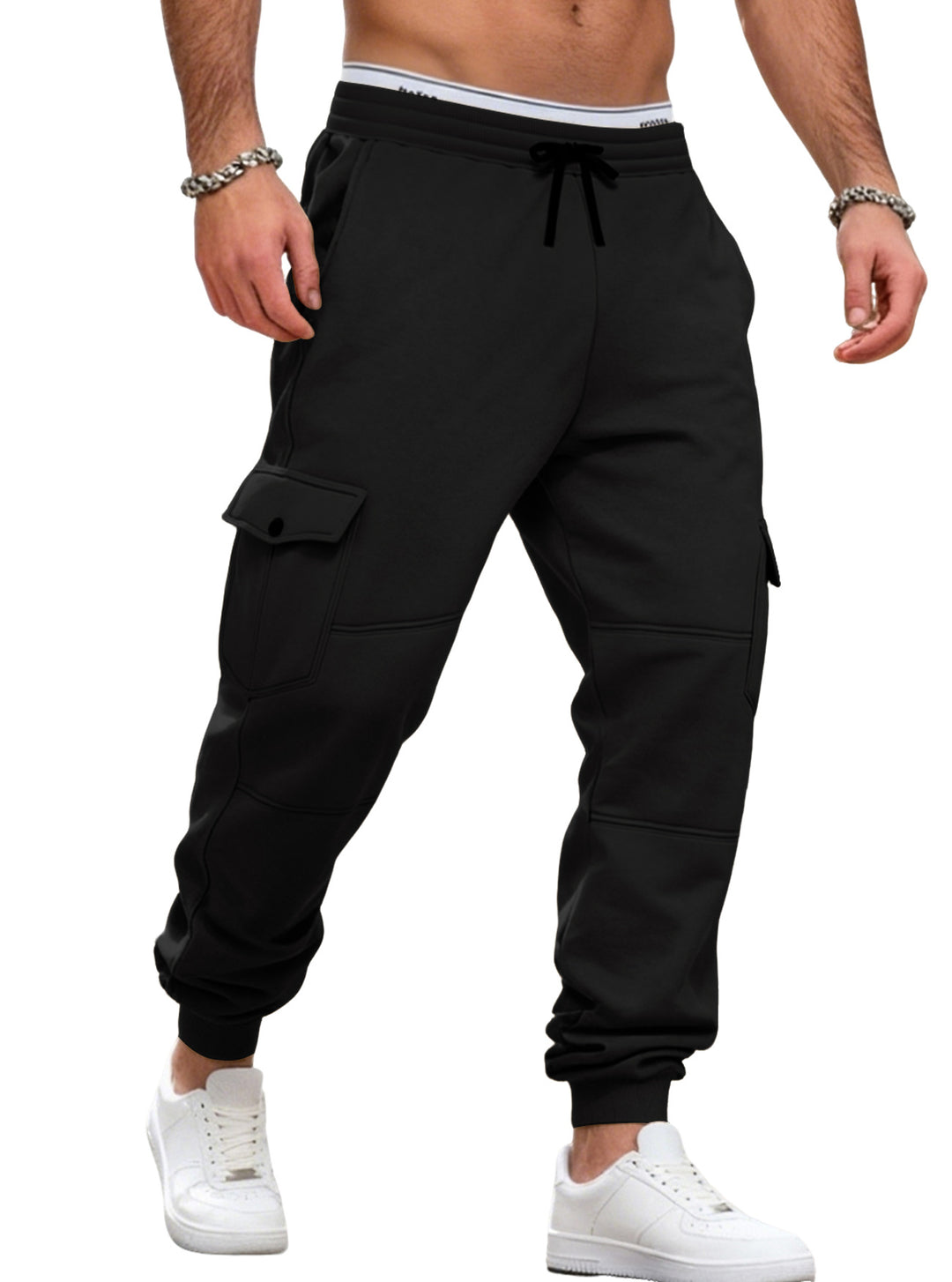 Herren nan sportive Jogginghose mit Cargotaschen Kordelzug und geripptem Knöchelsaum R&B