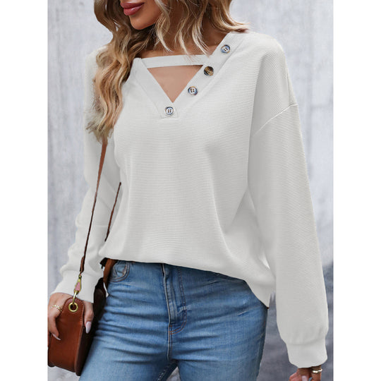 Damen Lässiger Hoodie mit dekorativen Knöpfen und tiefem V-Ausschnitt R&B