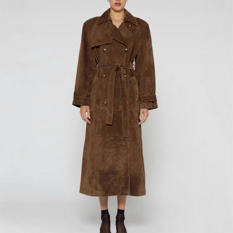 Damen Langer Wildledermantel mit eleganter Silhouette R&B