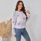 Damen Fluffiger Strickpullover mit floralem Design EB