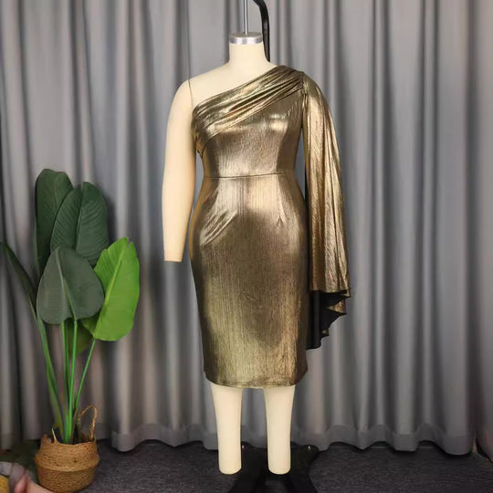 Damen Glamouröses One-Shoulder Abendkleid mit schimmerndem Stoff R&B