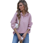 Damen lässiger Pullover mit halbem Reißverschluss und Rippstruktur R&B