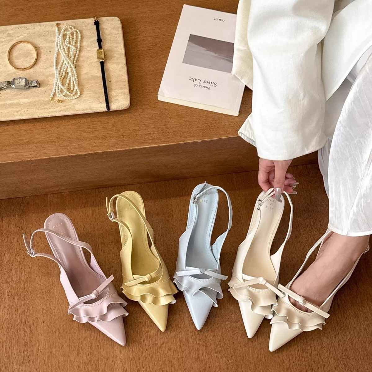 Damen Slingback-Pumps mit elegantem Rüschen-Design und modischen Details