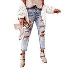 Damen Ripped Mom-Jeans mit hohem Bund und lässigem Schnitt R&B