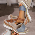 Damen Wedge-Sandalen mit verstellbarem Riemen und trendigem Bast-Detail R&B