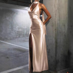 Damen Luxuriöses Abendkleid mit tiefem V-Ausschnitt und schwingendem Schlitz R&B