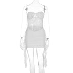 Damen sexy Minikleid mit Spitzenoberteil und verspieltem Saum R&B