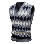 Herren ärmellose Strickweste mit Rauten-Muster R&B