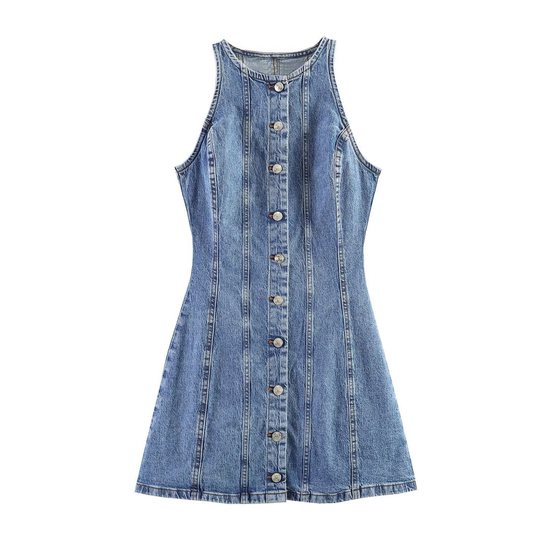 Damen Jeanskleid mit geflochtenem Knoten und durchgehender Knopfleiste R&B