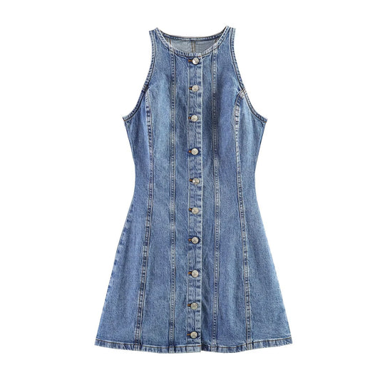 Damen Jeanskleid mit geflochtenem Knoten und durchgehender Knopfleiste R&B