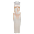 Damen Elegantes, figurbetontes Abendkleid mit hohem Kragen und transparentem Stoff R&B