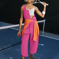Damen sportlicher Jumpsuit mit asymmetrischem Schnitt und praktischem Knopfdetail R&B