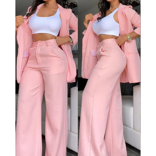 Damen Elegantes Zweiteiler-Set mit weitem Hosenbein und tailliertem Blazer R&B
