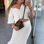 Damen Strick-Kleid mit hohen Seitenschlitzen und modischem Lochmuster R&B