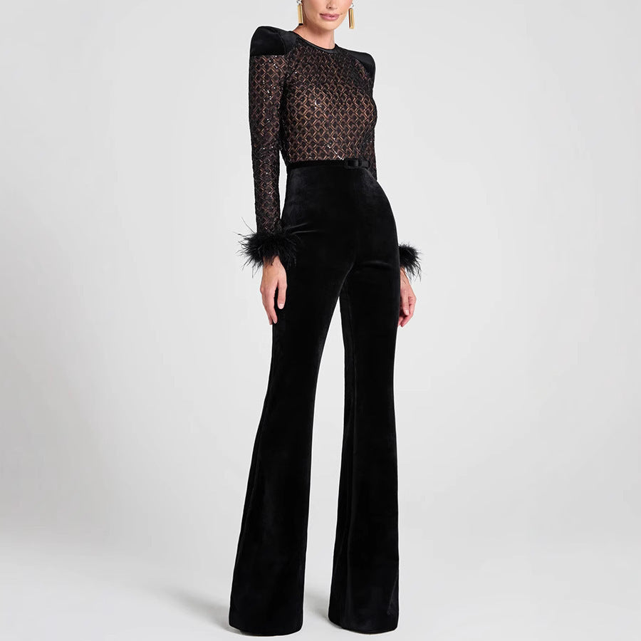 Damen Elegante und modische Bluse mit Pailletten und ausgestellten Ärmel R&B