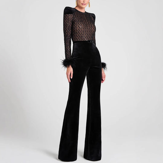 Damen Elegante und modische Bluse mit Pailletten und ausgestellten Ärmel R&B