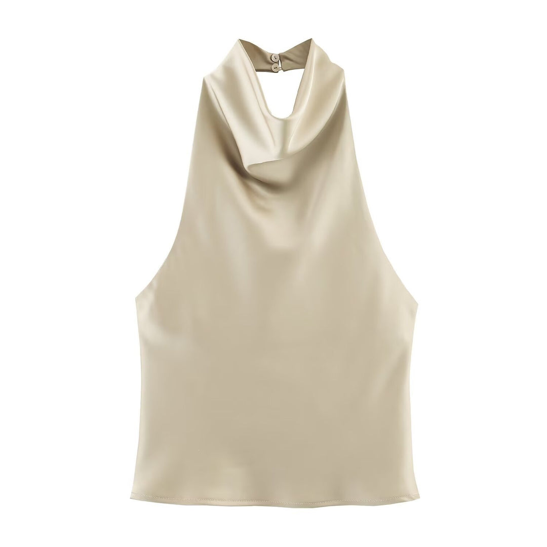 Damen elegantes Haltertop mit fließendem Schnitt und dekorativen Details R&B