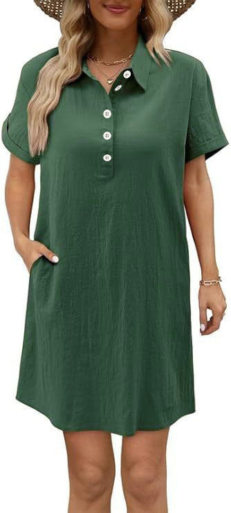 Damen lässiges Hemdkleid mit Knopfleiste und Seitentaschen R&B