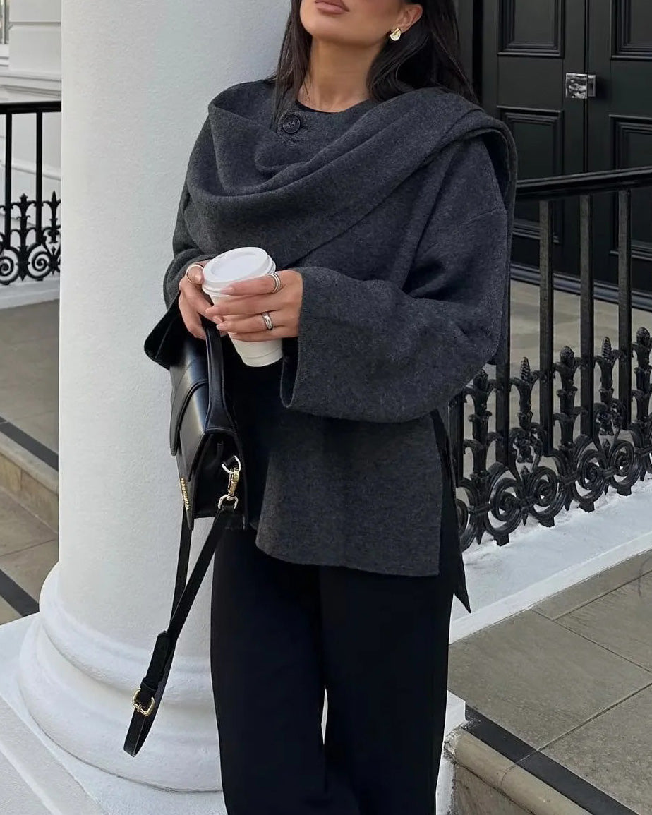 R&B | Boulevard Asymmetrischer Schal Verkürzte Gestrickte Jacke
