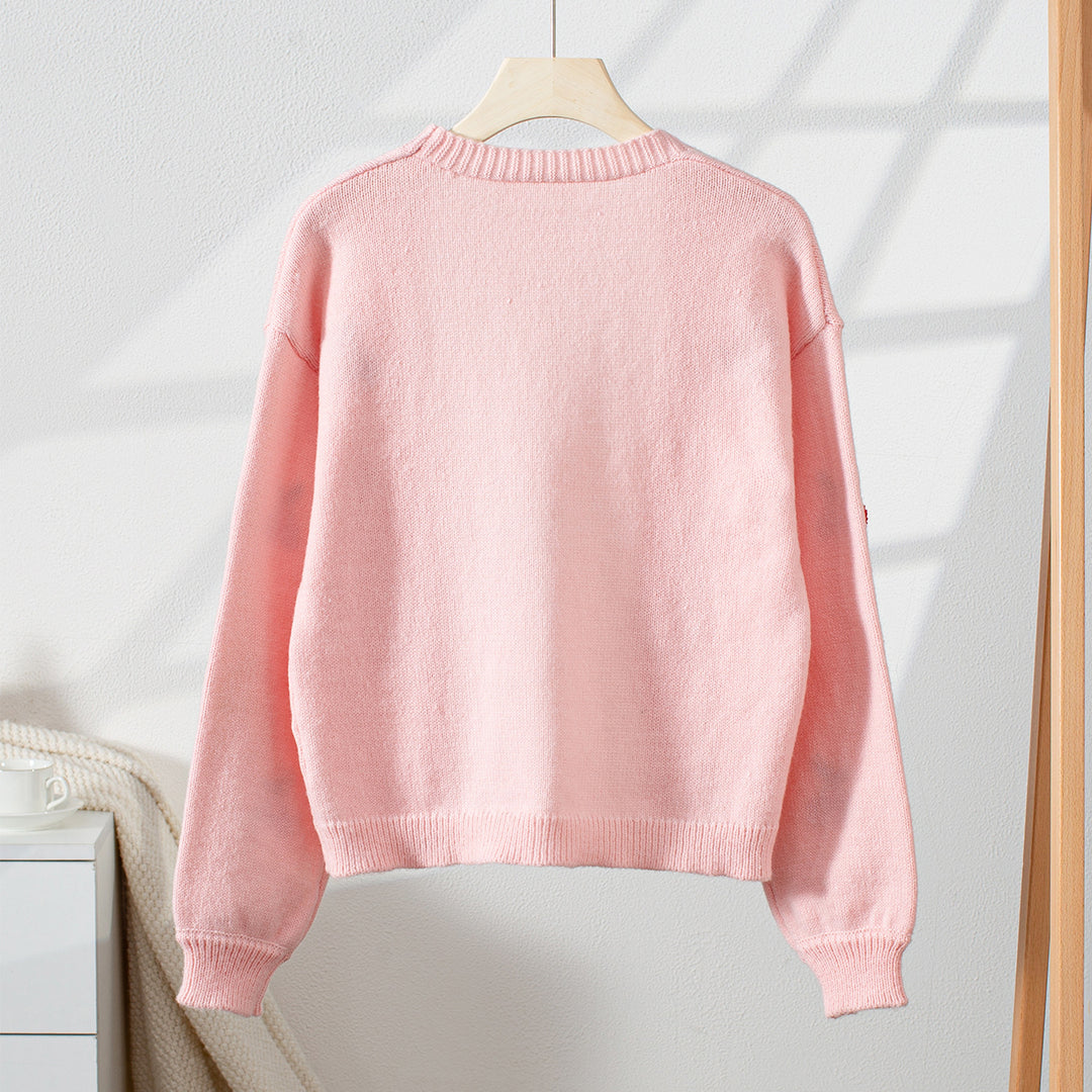 Damen kuschelige Strickjacke mit kirschmotivierten Applikationen R&B