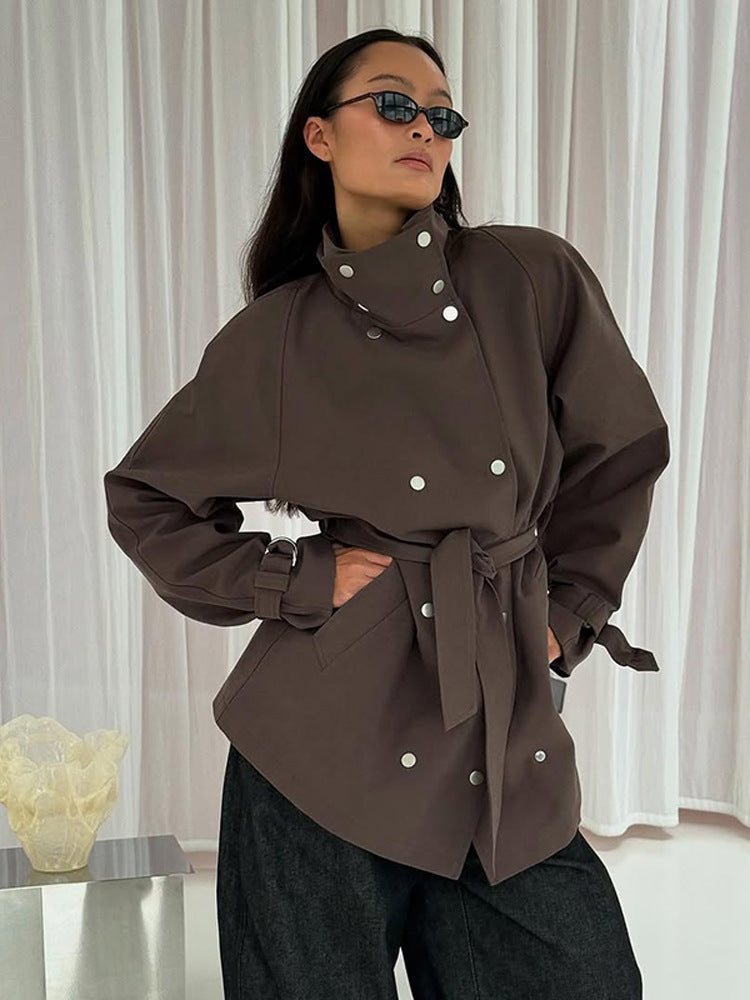 Damen modische Utility-Jacke mit hohem Kragen und praktischen Taschen R&B