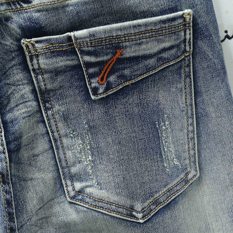 Herren modische Ripped Jeans mit kreativen Steppnähten R&B